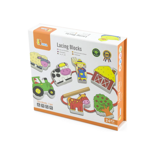 Viga Toys - Lacing Blocks - Farm